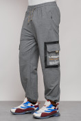 Купить Широкие спортивные брюки трикотажные мужские серого цвета 12908Sr, фото 10