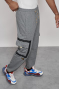 Купить Широкие спортивные брюки трикотажные мужские серого цвета 12908Sr, фото 21