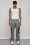 Купить Широкие спортивные брюки трикотажные мужские серого цвета 12908Sr, фото 5