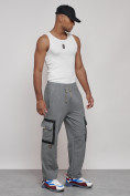Купить Широкие спортивные брюки трикотажные мужские серого цвета 12908Sr, фото 7