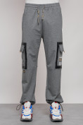 Купить Широкие спортивные брюки трикотажные мужские серого цвета 12908Sr, фото 9