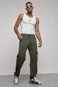 Купить Широкие спортивные брюки трикотажные мужские цвета хаки 12910Kh, фото 2