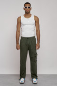 Купить Широкие спортивные брюки трикотажные мужские цвета хаки 12910Kh, фото 4