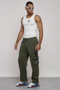 Купить Широкие спортивные брюки трикотажные мужские цвета хаки 12910Kh, фото 5