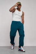 Купить Широкие спортивные брюки трикотажные мужские синего цвета 12910S, фото 19