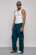 Купить Широкие спортивные брюки трикотажные мужские синего цвета 12910S, фото 2