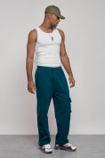 Купить Широкие спортивные брюки трикотажные мужские синего цвета 12910S, фото 3