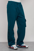 Купить Широкие спортивные брюки трикотажные мужские синего цвета 12910S, фото 7