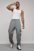 Купить Широкие спортивные брюки трикотажные мужские серого цвета 12910Sr, фото 2