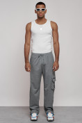Купить Широкие спортивные брюки трикотажные мужские серого цвета 12910Sr, фото 7