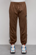 Купить Спортивные мужские джоггеры из бархатного трикотажа коричневого цвета 12925K, фото 6