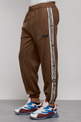 Купить Спортивные мужские джоггеры из бархатного трикотажа коричневого цвета 12925K, фото 7