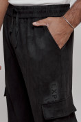 Купить Спортивные мужские джоггеры из бархатного трикотажа черного цвета 12926Ch, фото 11