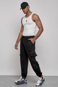 Купить Спортивные мужские джоггеры из бархатного трикотажа черного цвета 12926Ch, фото 3