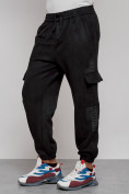 Купить Спортивные мужские джоггеры из бархатного трикотажа черного цвета 12926Ch, фото 6