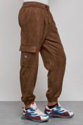 Купить Спортивные мужские джоггеры из бархатного трикотажа коричневого цвета 12926K, фото 10