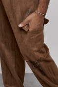 Купить Спортивные мужские джоггеры из бархатного трикотажа коричневого цвета 12926K, фото 14