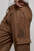 Купить Спортивные мужские джоггеры из бархатного трикотажа коричневого цвета 12926K, фото 17