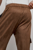 Купить Спортивные мужские джоггеры из бархатного трикотажа коричневого цвета 12926K, фото 18