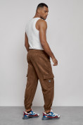 Купить Спортивные мужские джоггеры из бархатного трикотажа коричневого цвета 12926K, фото 23