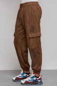 Купить Спортивные мужские джоггеры из бархатного трикотажа коричневого цвета 12926K, фото 9