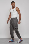 Купить Спортивные мужские джоггеры из бархатного трикотажа серого цвета 12926Sr, фото 2