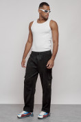 Купить Спортивные мужские штаны из бархатного трикотажа черного цвета 12929Ch, фото 2