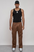 Купить Спортивные мужские штаны из бархатного трикотажа коричневого цвета 12929K, фото 10