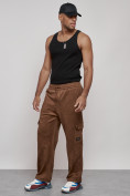 Купить Спортивные мужские штаны из бархатного трикотажа коричневого цвета 12929K, фото 11
