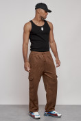Купить Спортивные мужские штаны из бархатного трикотажа коричневого цвета 12929K, фото 12
