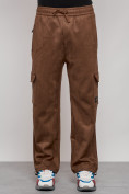 Купить Спортивные мужские штаны из бархатного трикотажа коричневого цвета 12929K, фото 16