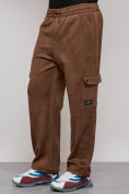 Купить Спортивные мужские штаны из бархатного трикотажа коричневого цвета 12929K, фото 17
