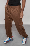 Купить Спортивные мужские штаны из бархатного трикотажа коричневого цвета 12929K, фото 2
