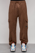 Купить Спортивные мужские штаны из бархатного трикотажа коричневого цвета 12929K, фото 20