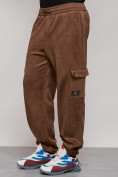 Купить Спортивные мужские штаны из бархатного трикотажа коричневого цвета 12929K, фото 21