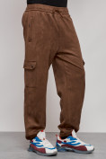 Купить Спортивные мужские штаны из бархатного трикотажа коричневого цвета 12929K, фото 22