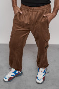 Купить Спортивные мужские штаны из бархатного трикотажа коричневого цвета 12929K, фото 3