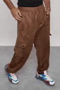 Купить Спортивные мужские штаны из бархатного трикотажа коричневого цвета 12929K, фото 4