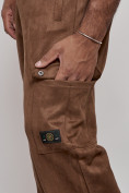 Купить Спортивные мужские штаны из бархатного трикотажа коричневого цвета 12929K, фото 7