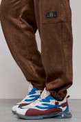 Купить Спортивные мужские штаны из бархатного трикотажа коричневого цвета 12929K, фото 8