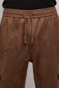 Купить Спортивные мужские штаны из бархатного трикотажа коричневого цвета 12929K, фото 9