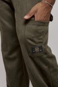 Купить Спортивные мужские штаны из бархатного трикотажа цвета хаки 12929Kh, фото 13