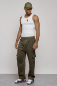 Купить Спортивные мужские штаны из бархатного трикотажа цвета хаки 12929Kh, фото 2