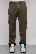 Купить Спортивные мужские штаны из бархатного трикотажа цвета хаки 12929Kh, фото 20
