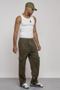 Купить Спортивные мужские штаны из бархатного трикотажа цвета хаки 12929Kh, фото 3