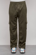 Купить Спортивные мужские штаны из бархатного трикотажа цвета хаки 12929Kh, фото 7