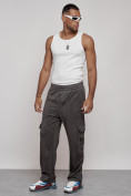 Купить Спортивные мужские штаны из бархатного трикотажа серого цвета 12929Sr, фото 2
