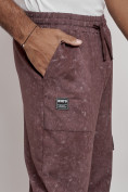 Купить Широкие спортивные брюки трикотажные мужские коричневого цвета 12932K, фото 14