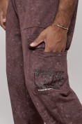 Купить Широкие спортивные брюки трикотажные мужские коричневого цвета 12932K, фото 15