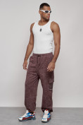 Купить Широкие спортивные брюки трикотажные мужские коричневого цвета 12932K, фото 2
